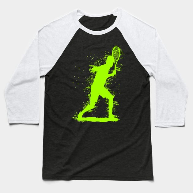 Abstract Watercolor style Tennis Art - Bright Green Baseball T-Shirt by DesignWood-Sport